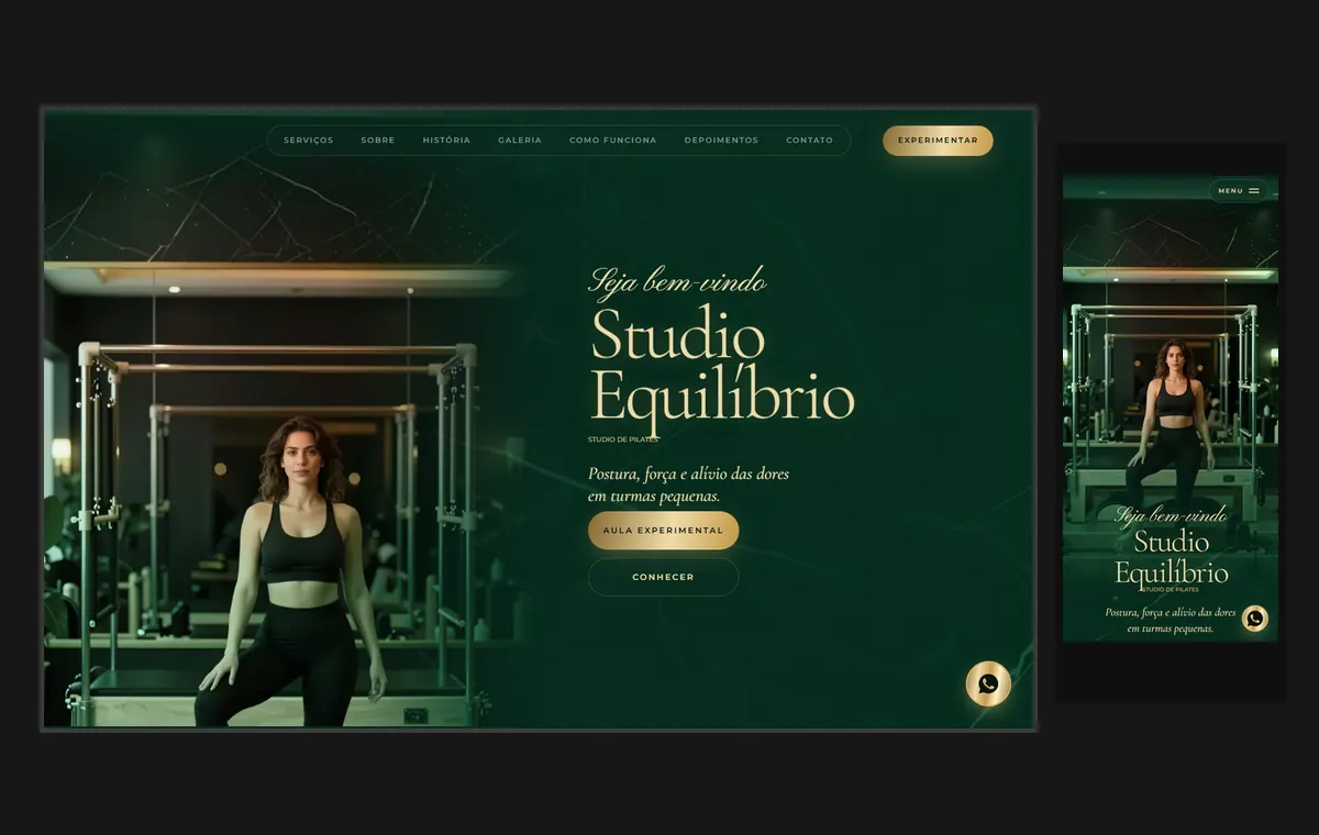 Site de pilates no modelo Luxo Noite
