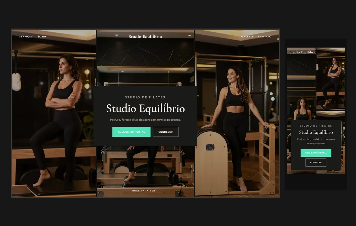 Site de pilates no modelo Mosaico Carvão