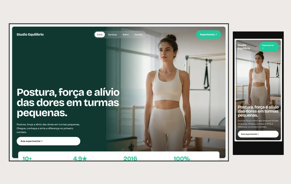 Site de pilates no modelo Panorama Céu