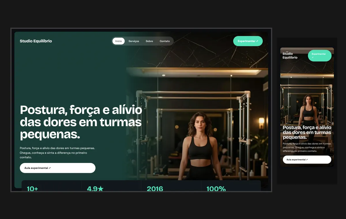 Site de pilates no modelo Panorama Lua