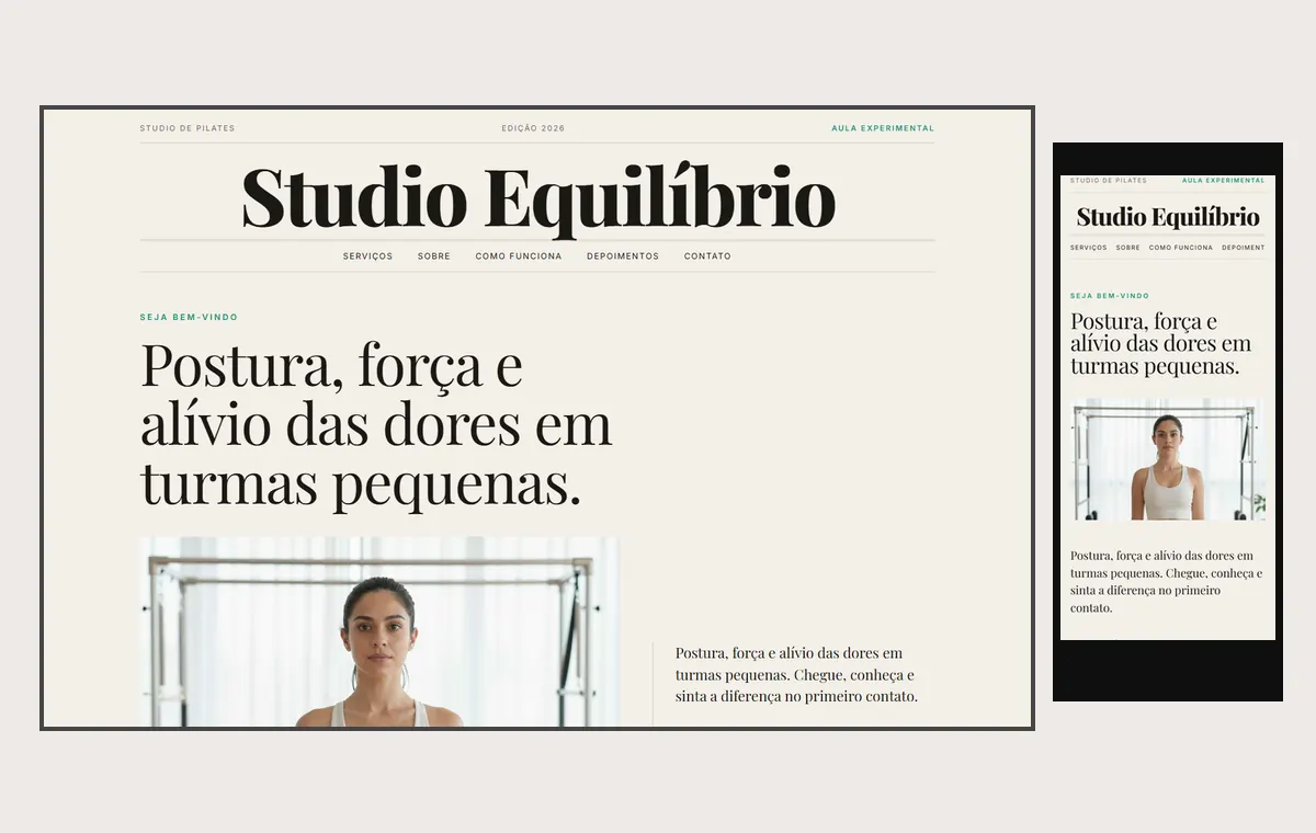 Site de pilates no modelo Revista Linho