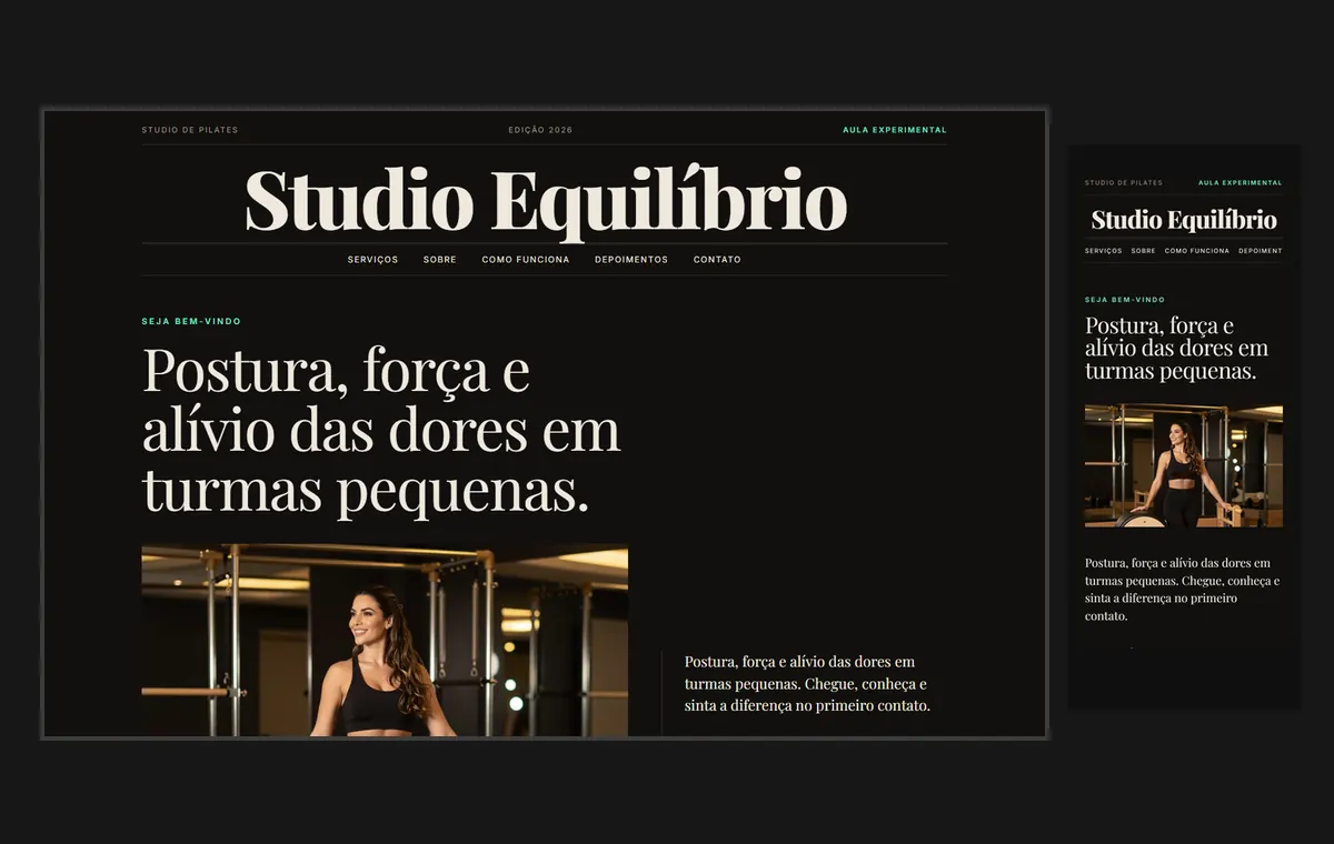 Site de pilates no modelo Revista Ébano