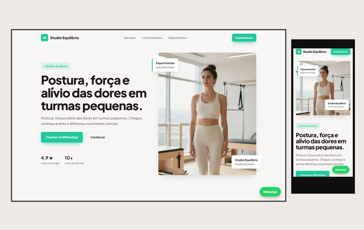 Site de pilates no modelo Vitrine Aurora