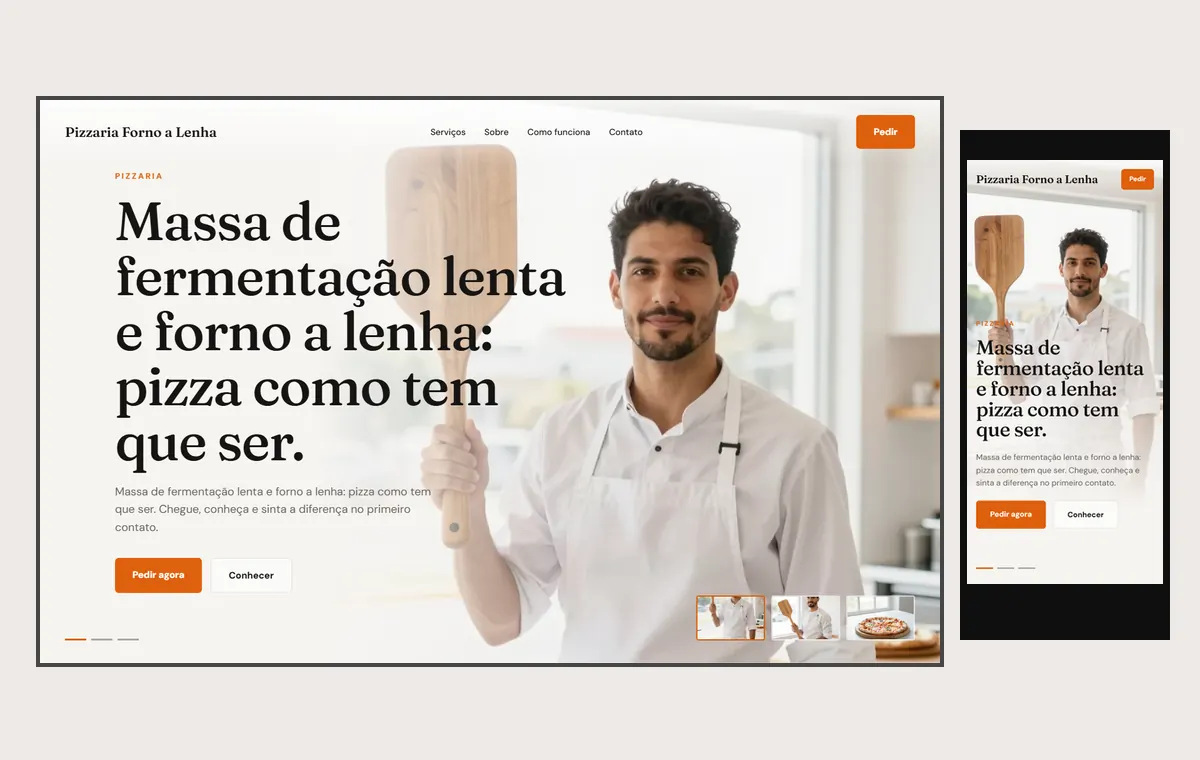 Site de pizzaria no modelo Cinema Luz
