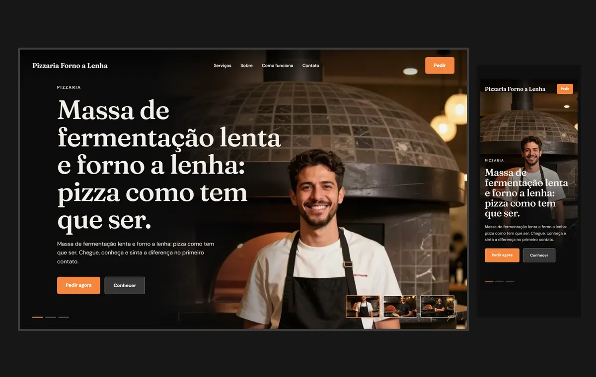 Site de pizzaria no modelo Cinema Noite