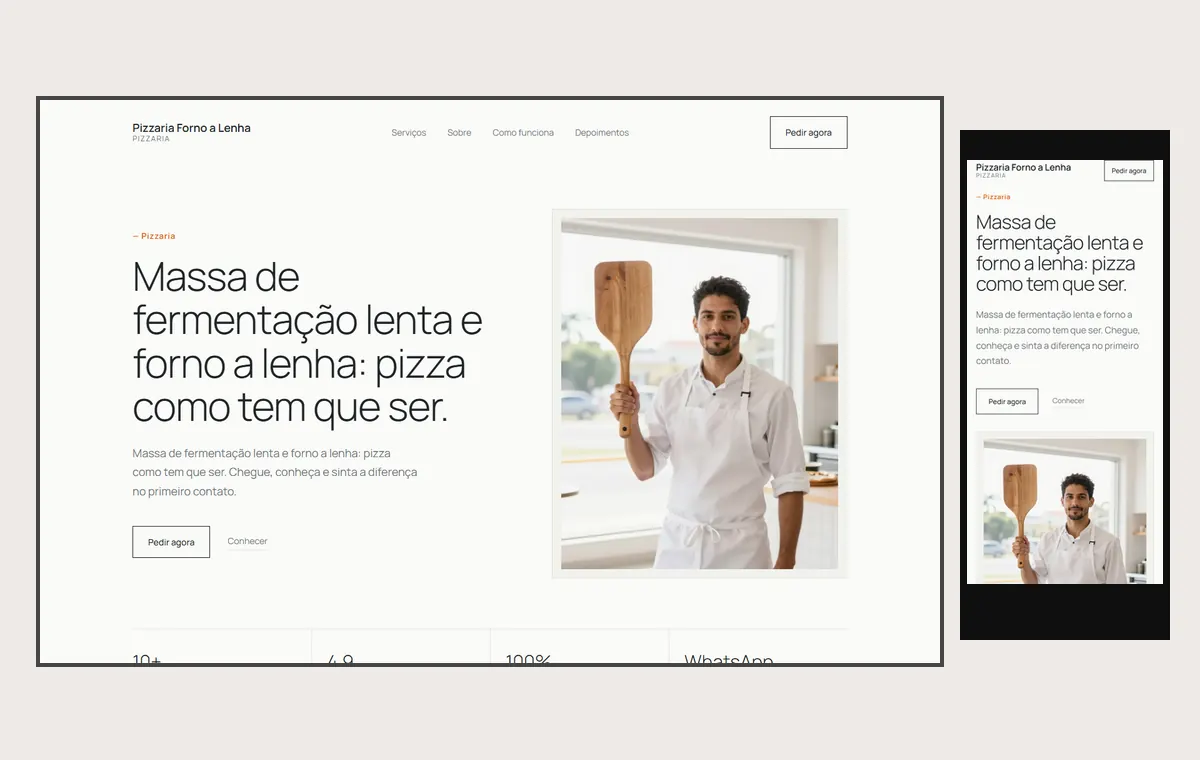 Site de pizzaria no modelo Clean Nuvem