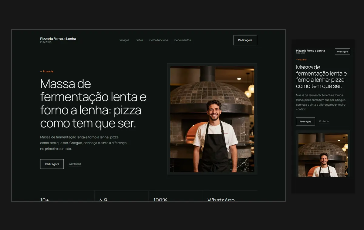 Site de pizzaria no modelo Clean Grafite