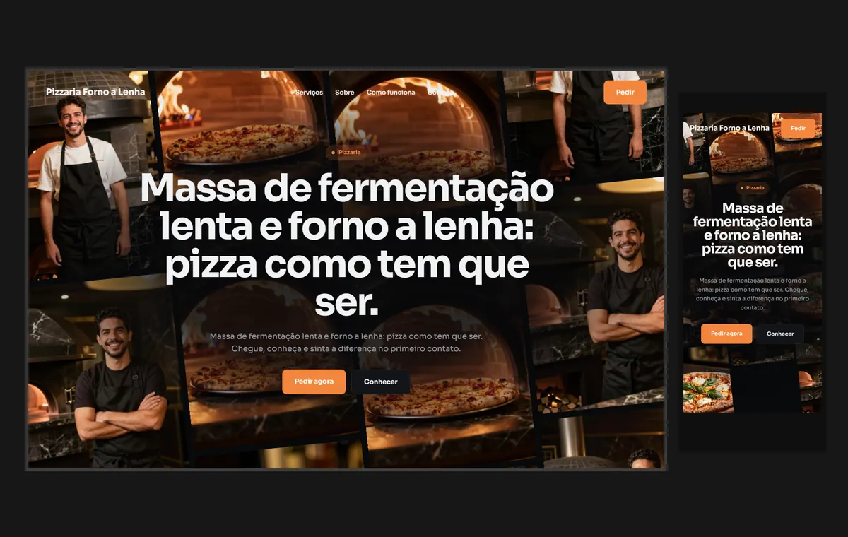 Site de pizzaria no modelo Fluxo Noite
