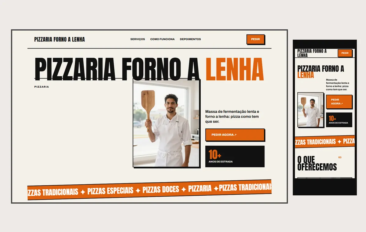 Site de pizzaria no modelo Impacto Sol