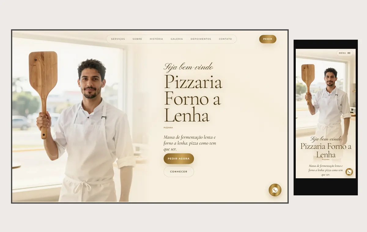 Site de pizzaria no modelo Luxo Dia