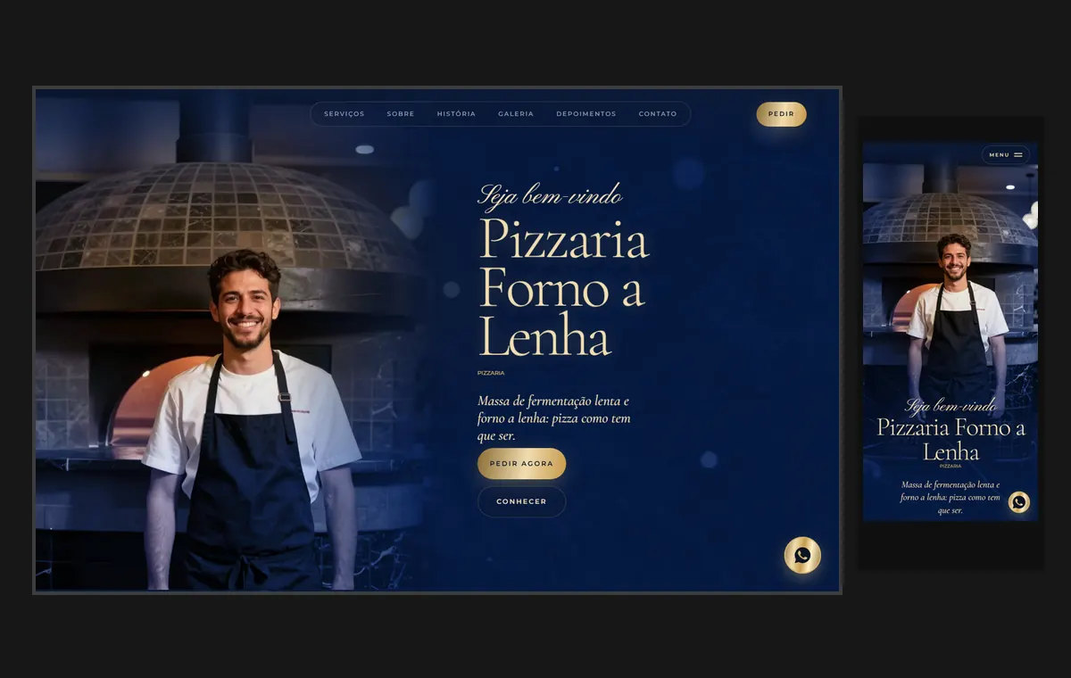 Site de pizzaria no modelo Luxo Noite