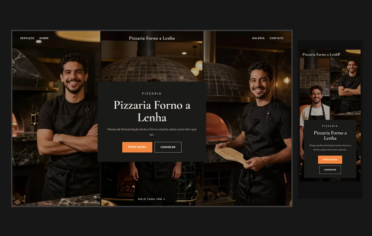 Site de pizzaria no modelo Mosaico Carvão