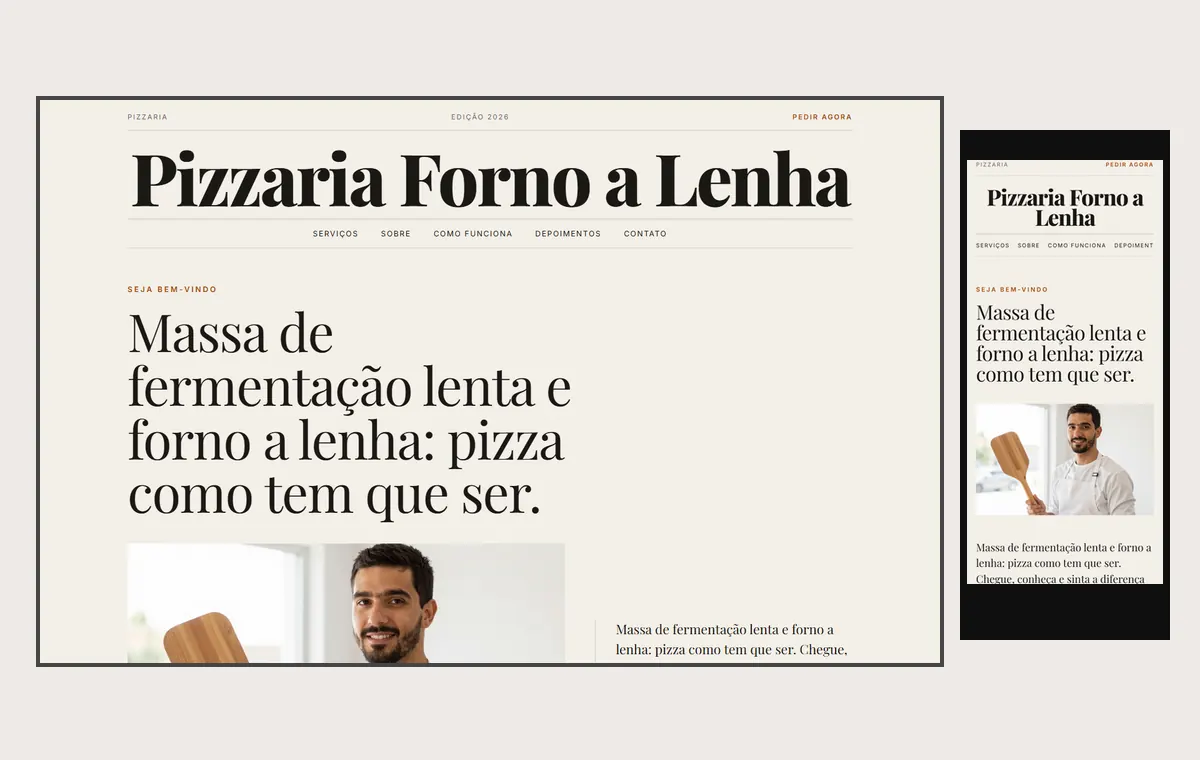 Site de pizzaria no modelo Revista Linho