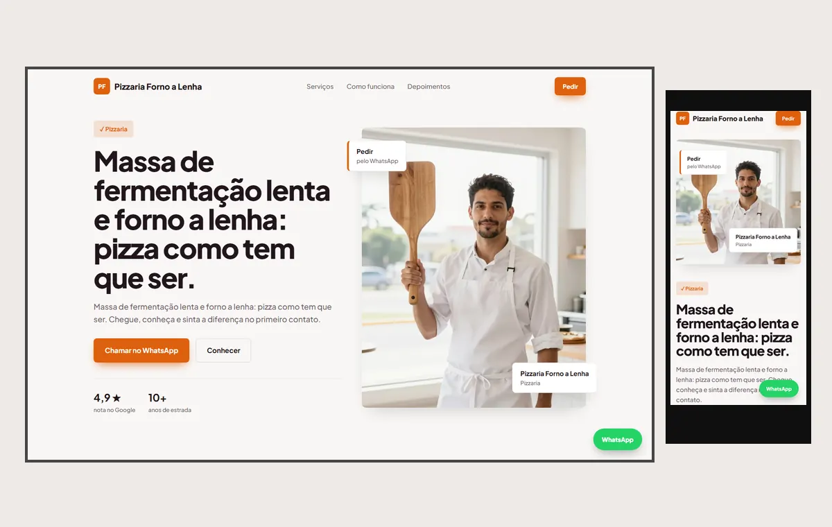 Site de pizzaria no modelo Vitrine Aurora