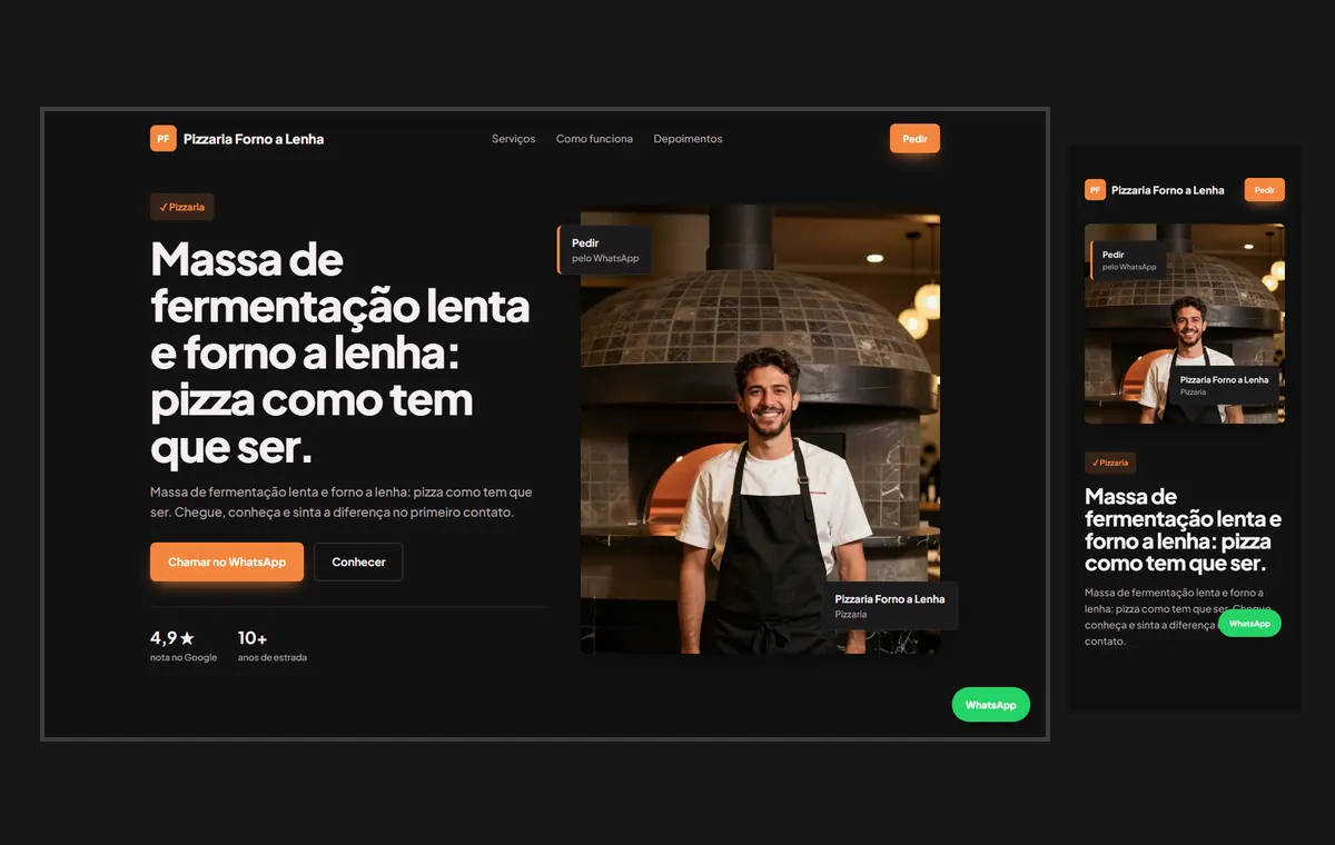 Site de pizzaria no modelo Vitrine Neon