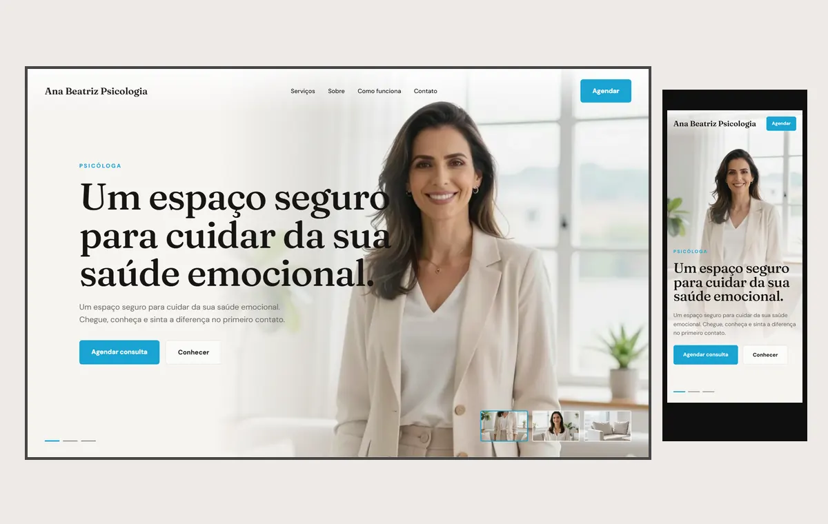 Site de psicólogo(a) no modelo Cinema Luz