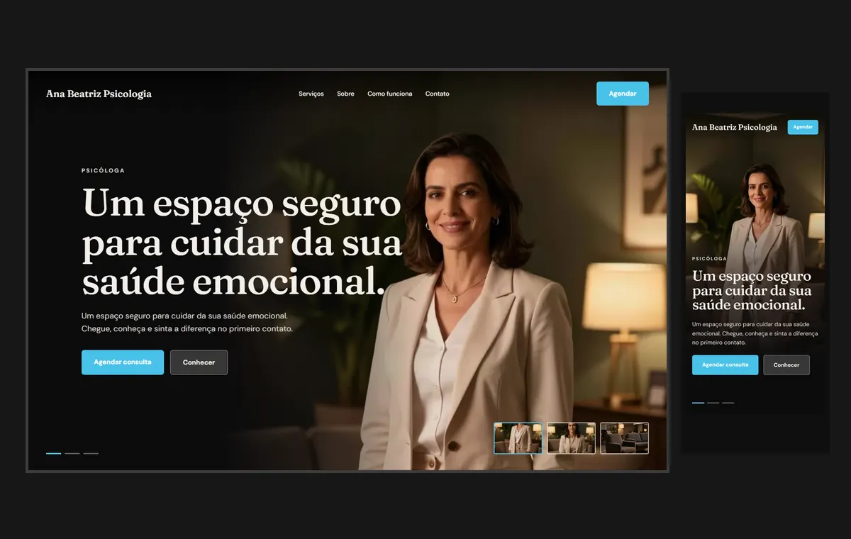 Site de psicólogo(a) no modelo Cinema Noite