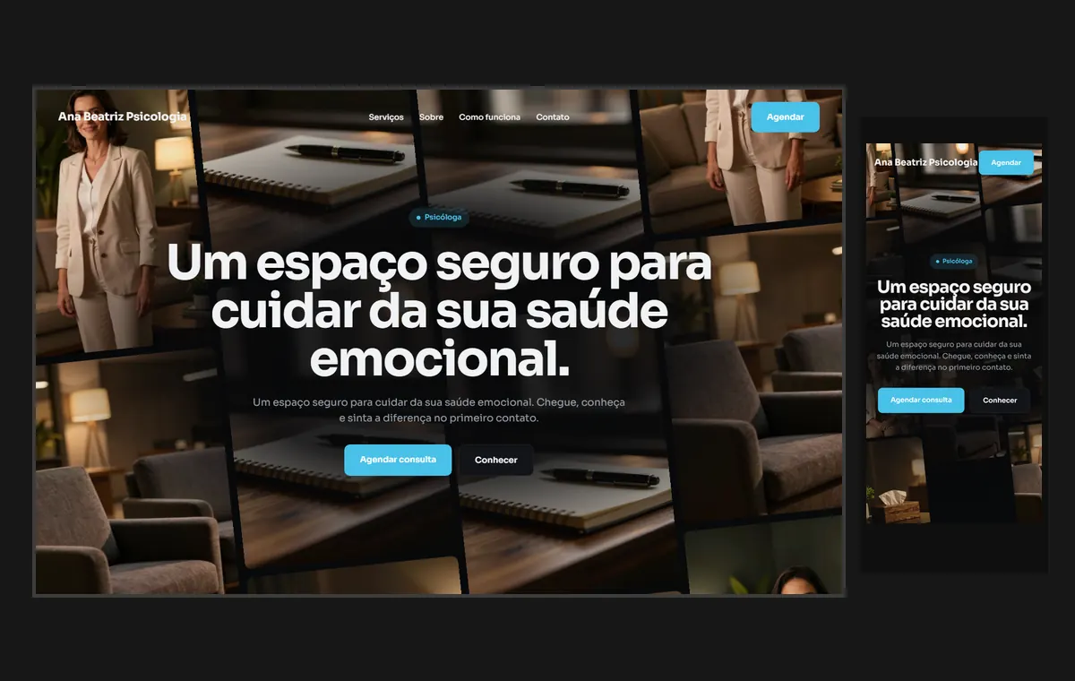 Site de psicólogo(a) no modelo Fluxo Noite