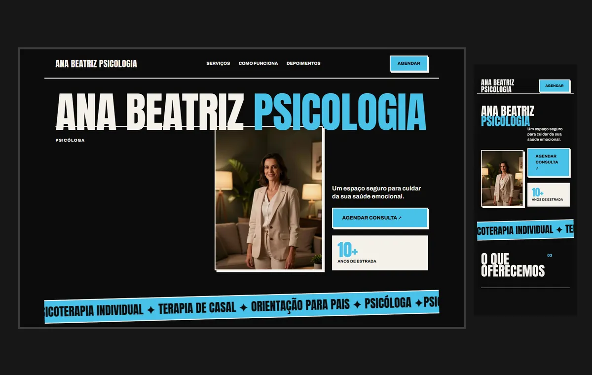 Site de psicólogo(a) no modelo Impacto Eclipse