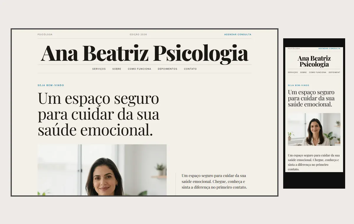 Site de psicólogo(a) no modelo Revista Linho