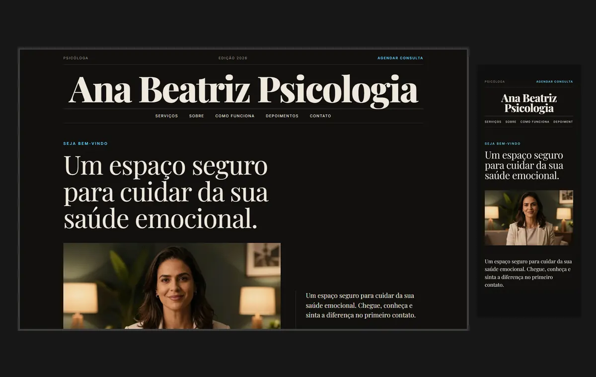 Site de psicólogo(a) no modelo Revista Ébano