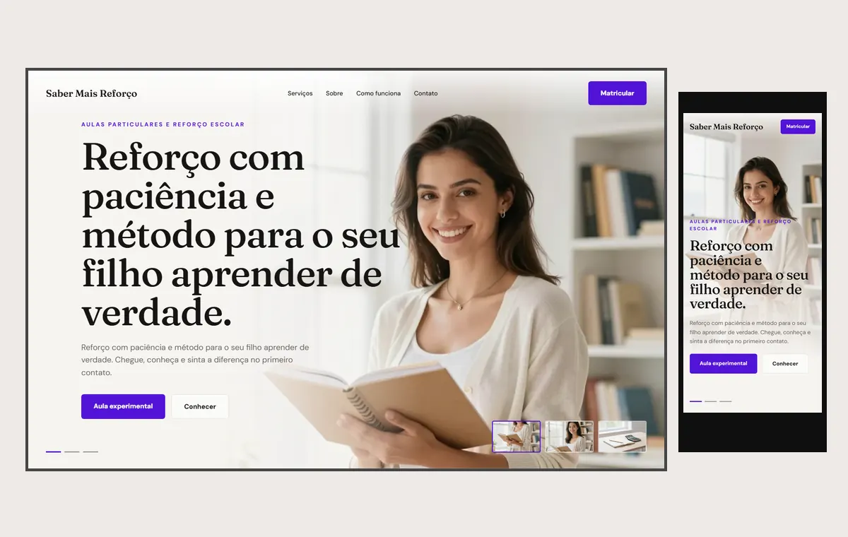Site de aulas particulares e reforço no modelo Cinema Luz