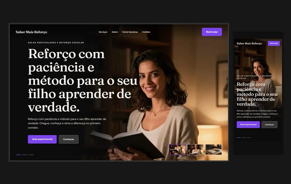 Site de aulas particulares e reforço no modelo Cinema Noite