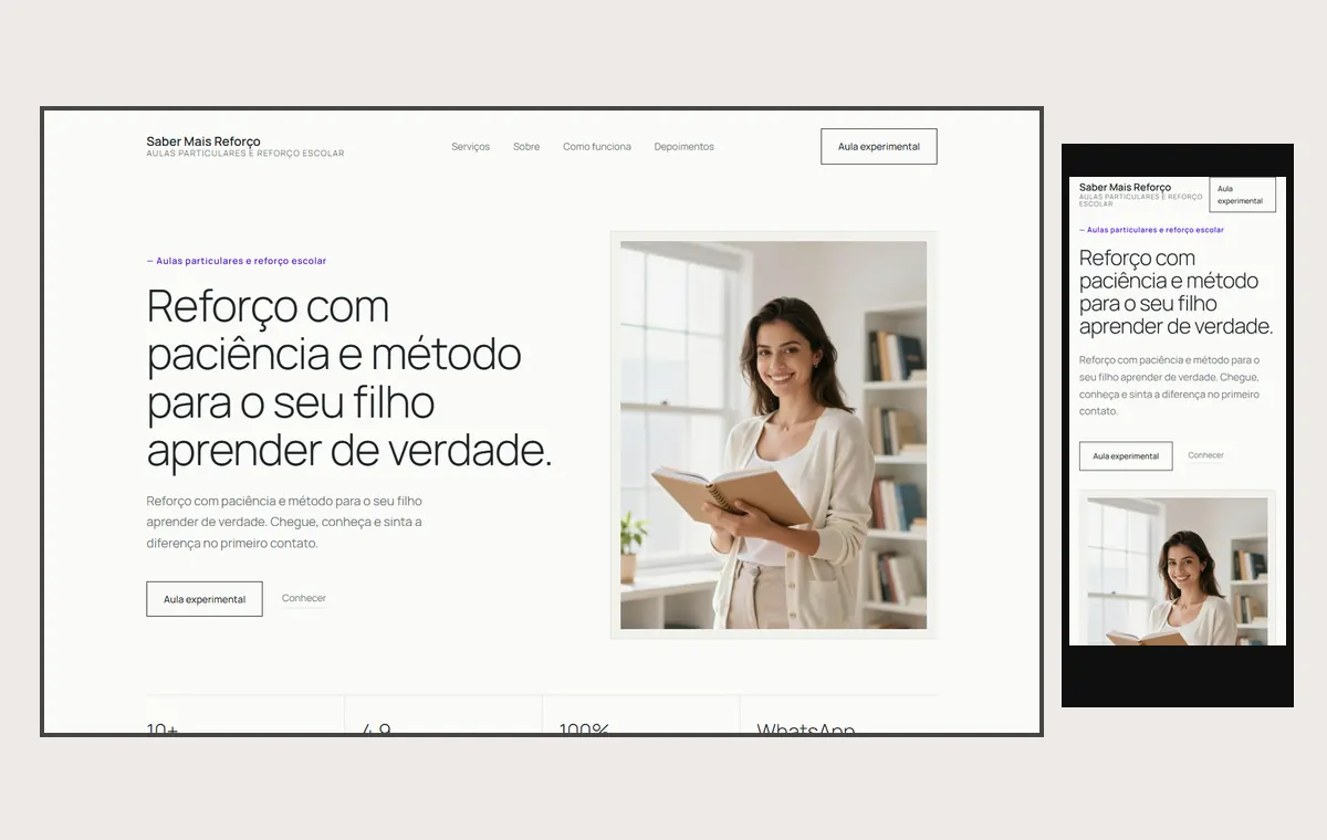 Site de aulas particulares e reforço no modelo Clean Nuvem