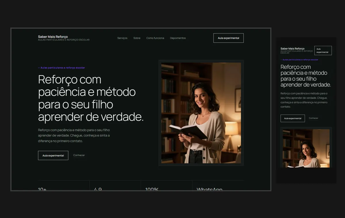 Site de aulas particulares e reforço no modelo Clean Grafite
