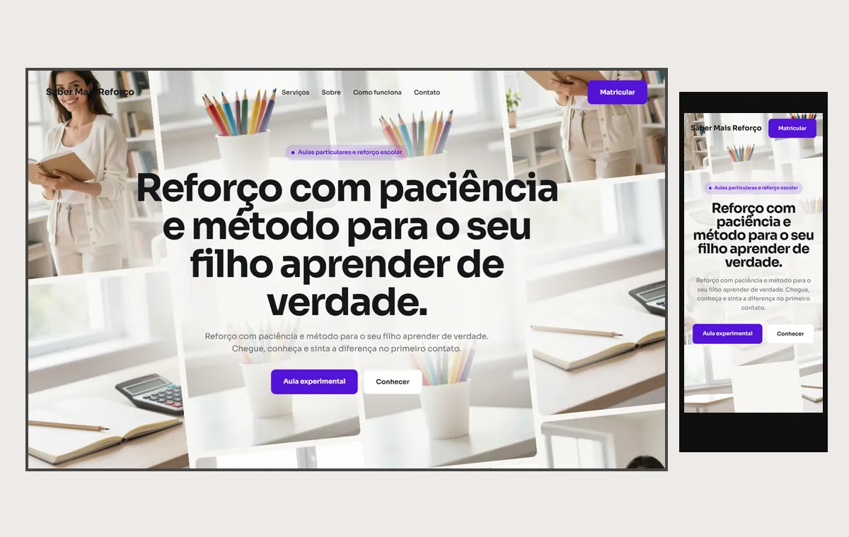 Site de aulas particulares e reforço no modelo Fluxo Brisa