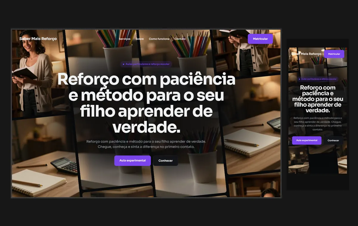 Site de aulas particulares e reforço no modelo Fluxo Noite