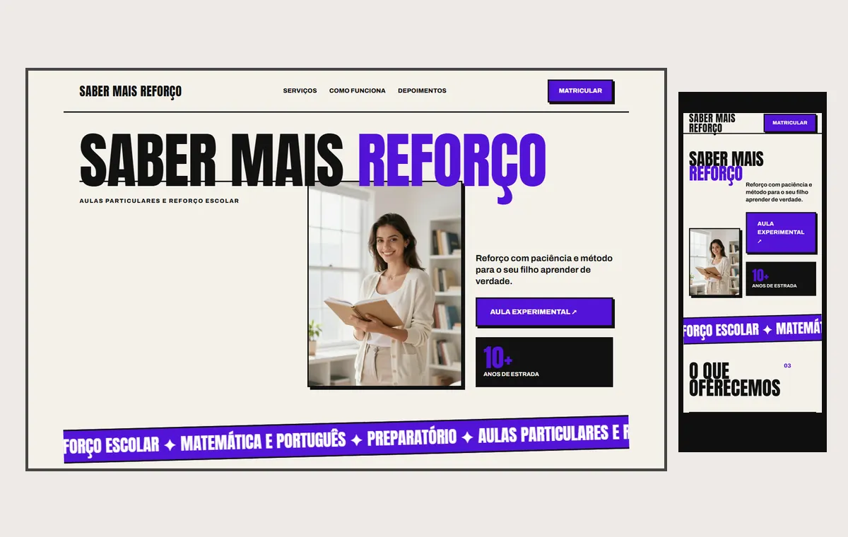 Site de aulas particulares e reforço no modelo Impacto Sol