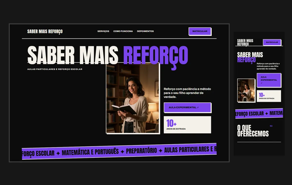 Site de aulas particulares e reforço no modelo Impacto Eclipse
