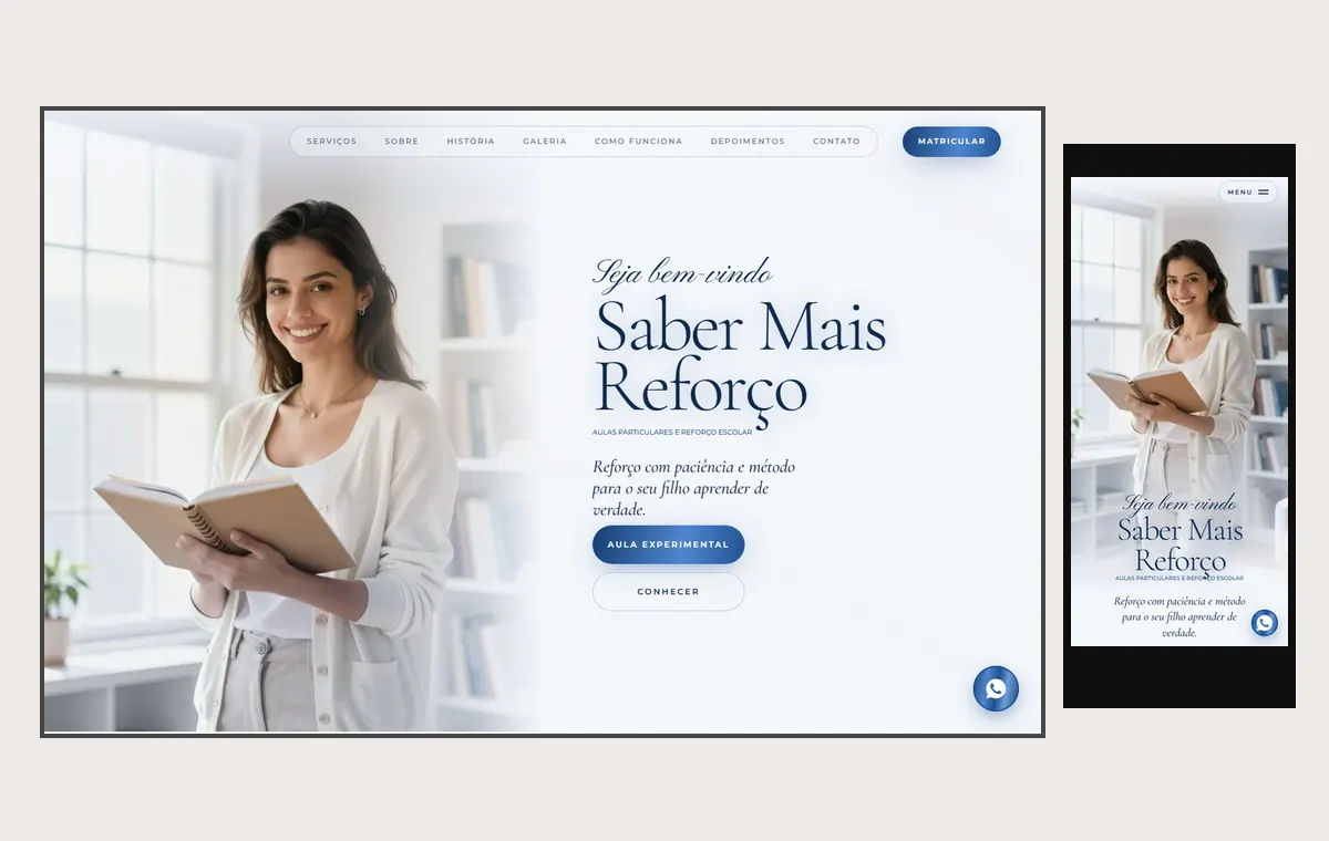 Site de aulas particulares e reforço no modelo Luxo Dia