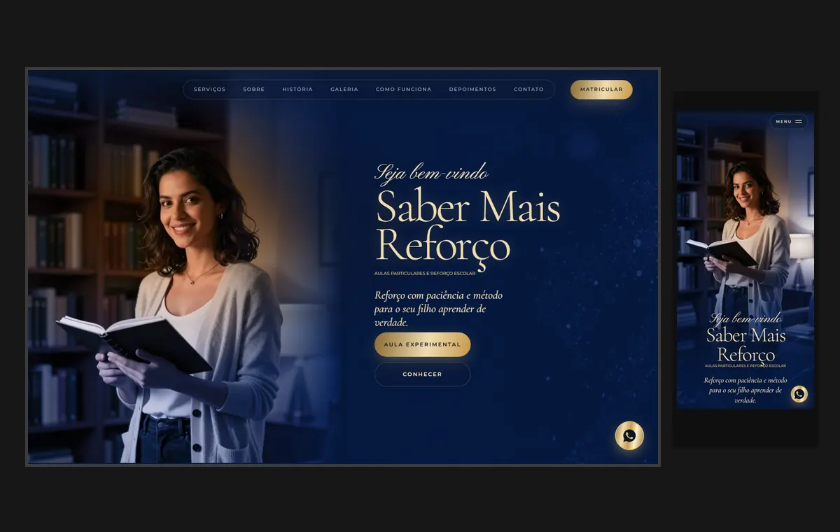Site de aulas particulares e reforço no modelo Luxo Noite