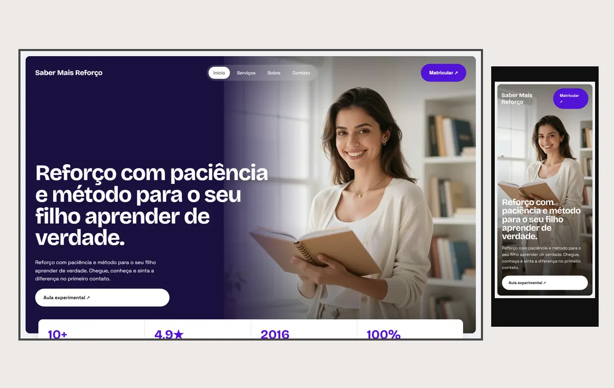 Site de aulas particulares e reforço no modelo Panorama Céu