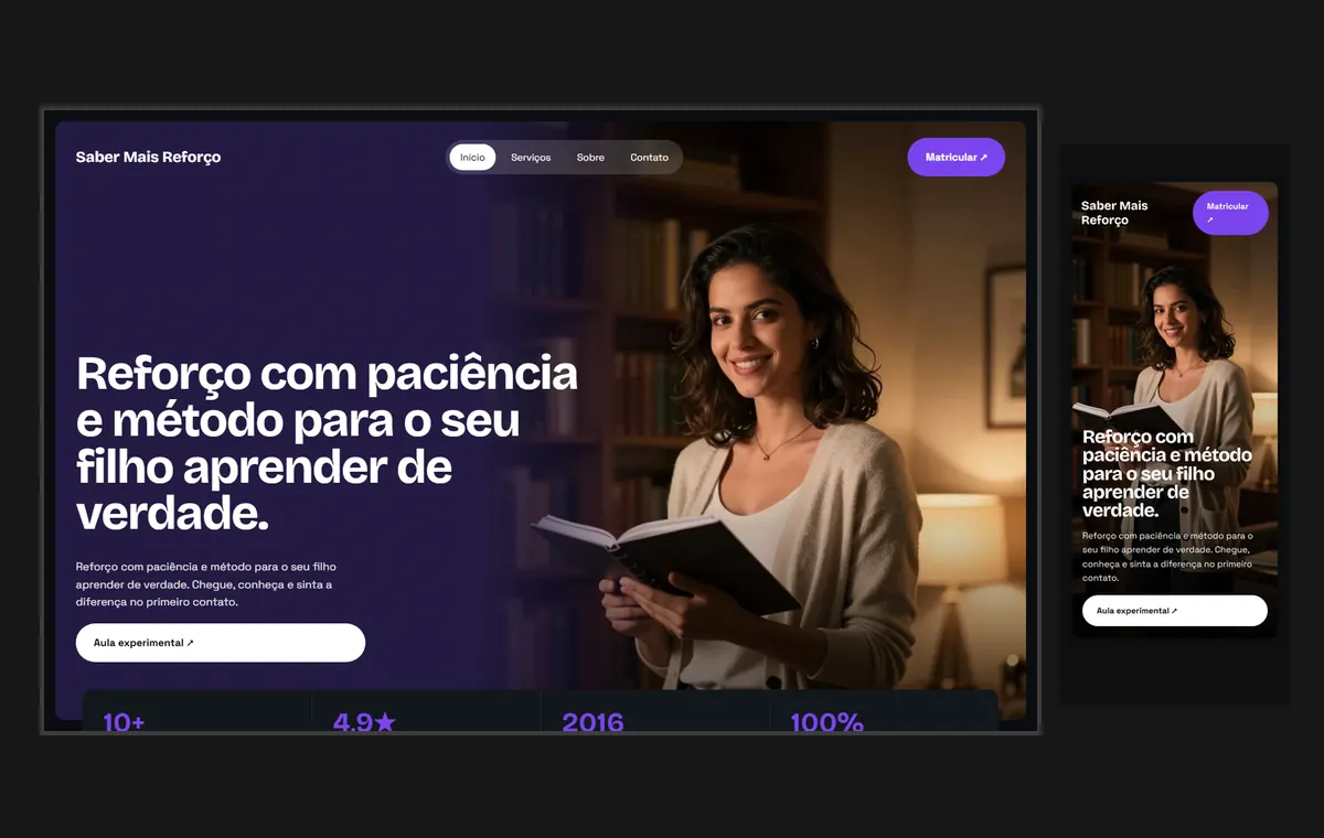 Site de aulas particulares e reforço no modelo Panorama Lua