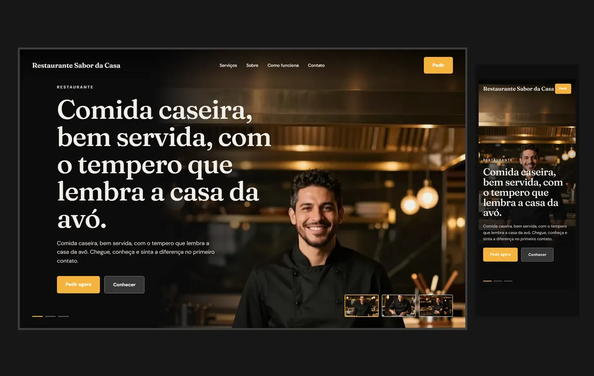 Site de restaurante no modelo Cinema Noite