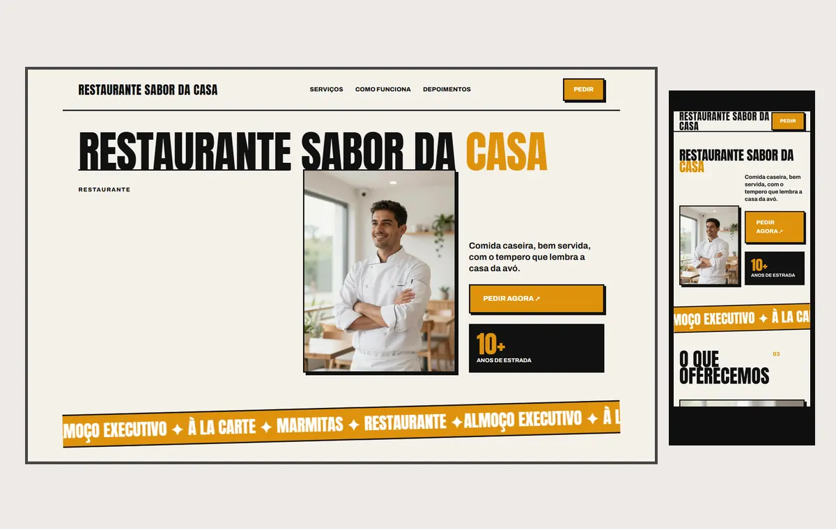 Site de restaurante no modelo Impacto Sol