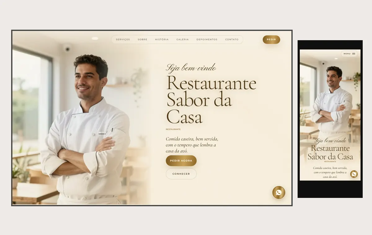 Site de restaurante no modelo Luxo Dia