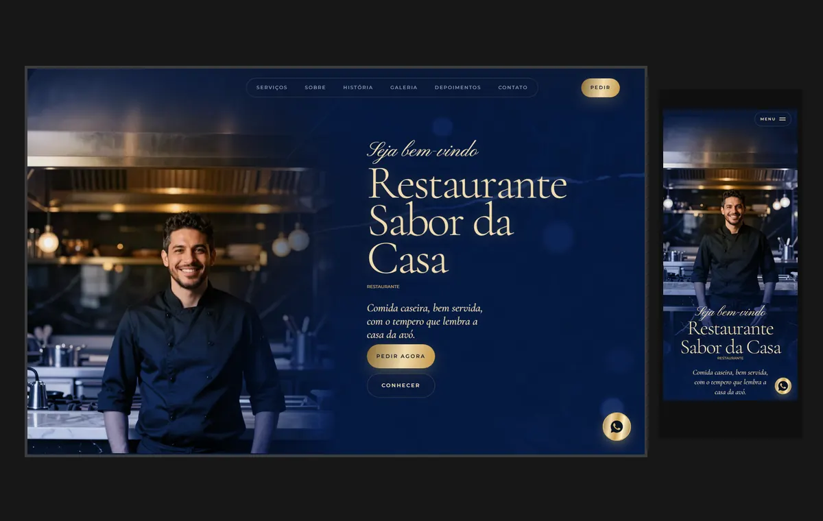 Site de restaurante no modelo Luxo Noite