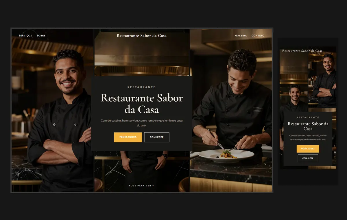 Site de restaurante no modelo Mosaico Carvão