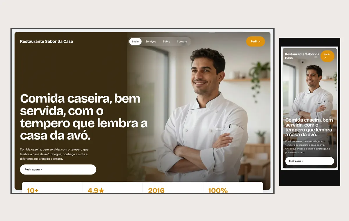 Site de restaurante no modelo Panorama Céu
