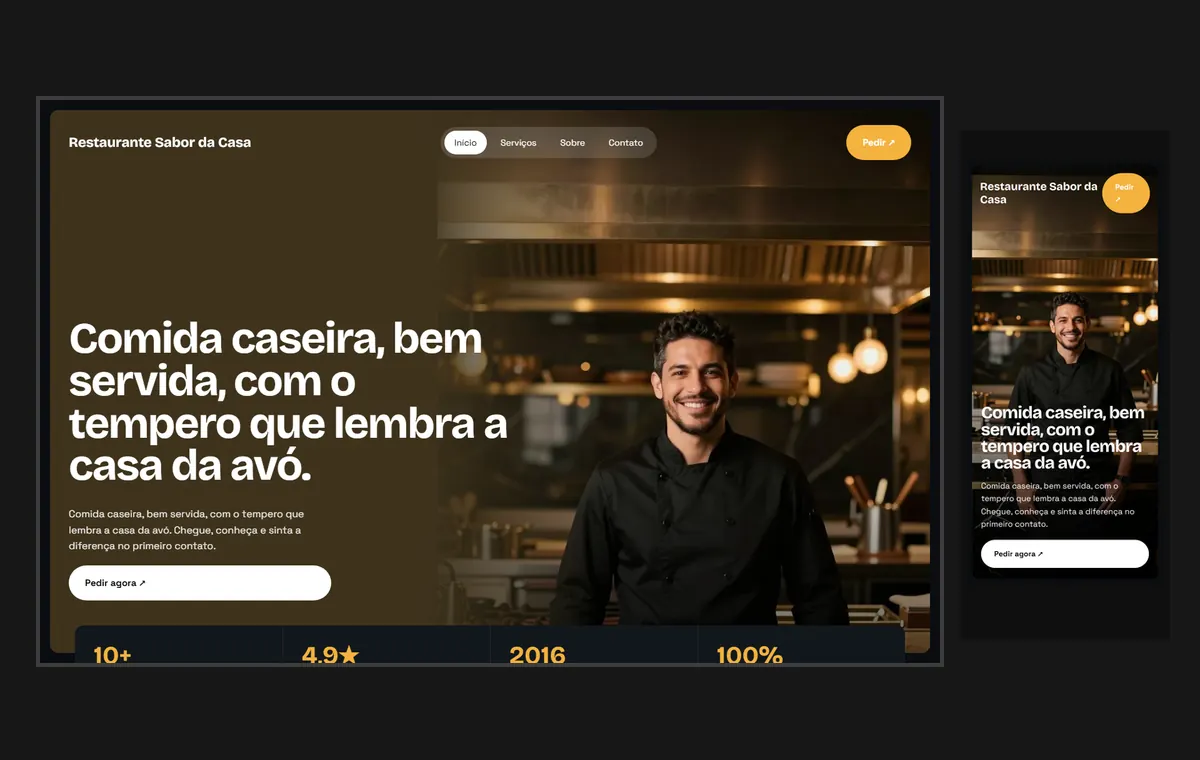 Site de restaurante no modelo Panorama Lua