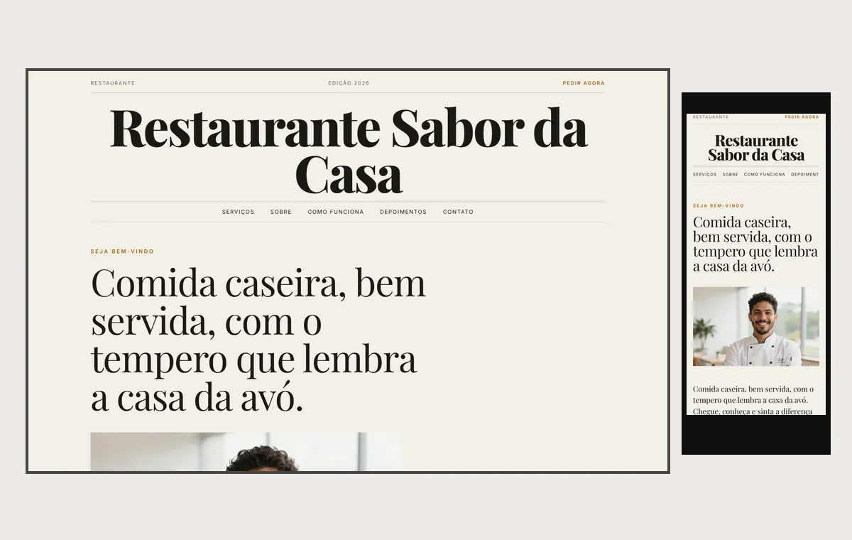 Site de restaurante no modelo Revista Linho