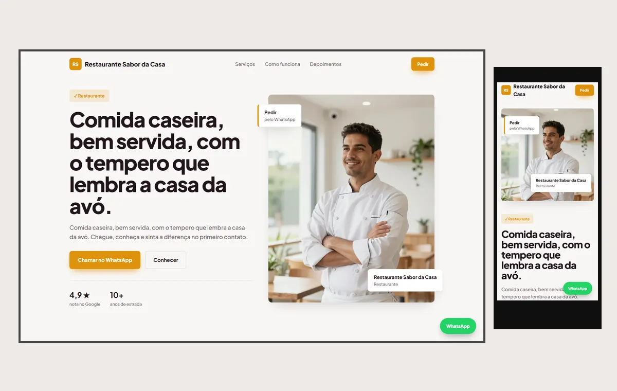 Site de restaurante no modelo Vitrine Aurora