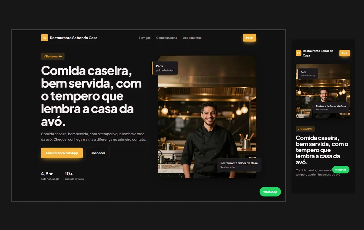 Site de restaurante no modelo Vitrine Neon