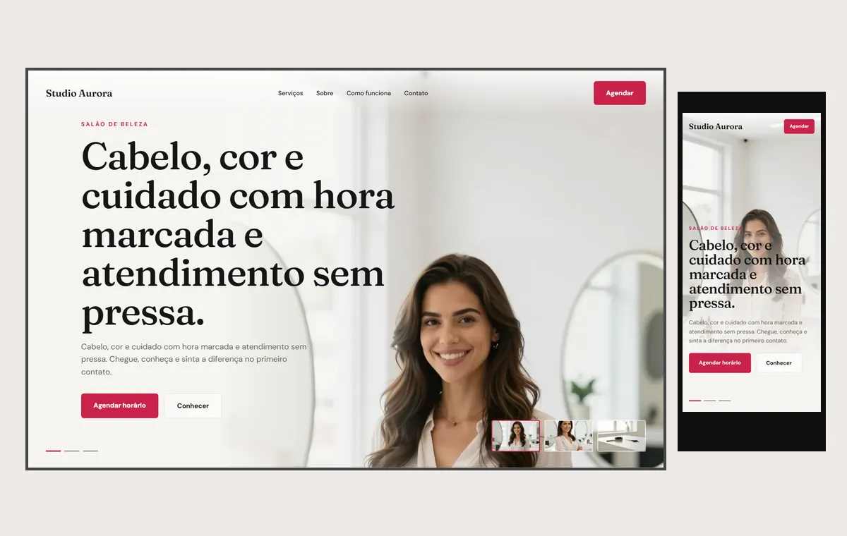 Site de salão de beleza no modelo Cinema Luz