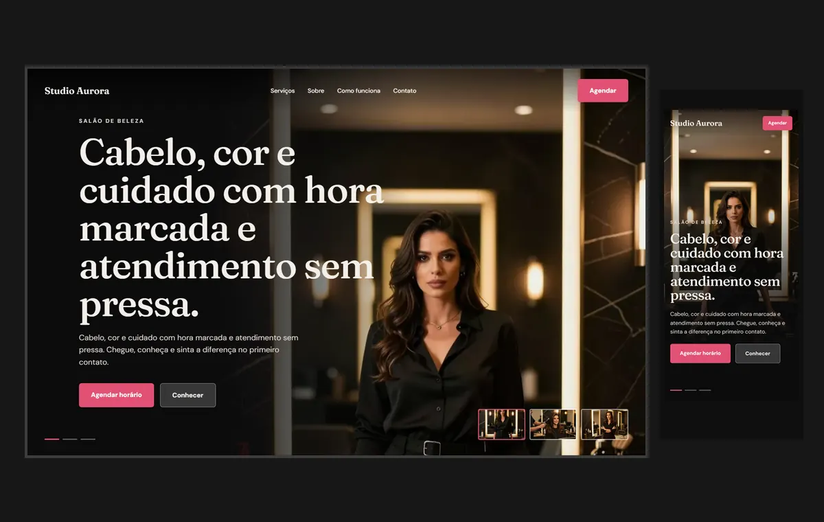 Site de salão de beleza no modelo Cinema Noite