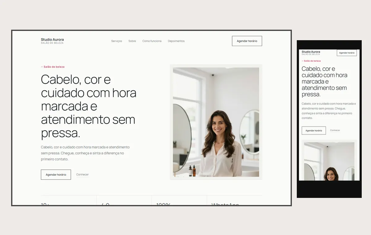Site de salão de beleza no modelo Clean Nuvem